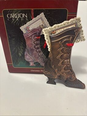 Carlton Cards Bronze Victorian Boot “Christmas Ties” Ornament